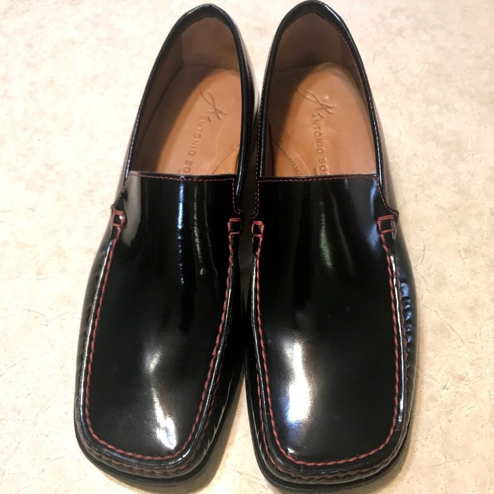Antonio Bossi Black Patent Leather Loafers Italy Size 6.5 Slip On